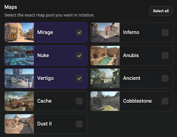 Ouro lobby showing map and server preferences selectable before queueing
